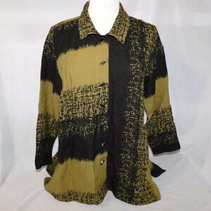 Habitat  Olive Green Black Button Front Collard Tunic Top Rayon Blend Womens S